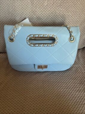 CALEESA Quilted Light Blue Chain-Handle Shoulder Bag New With Tags